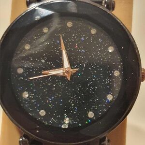 🦋10/$20🦋 Black Rhinestone Sparkle Stainless Steel Mesh Women's Watch